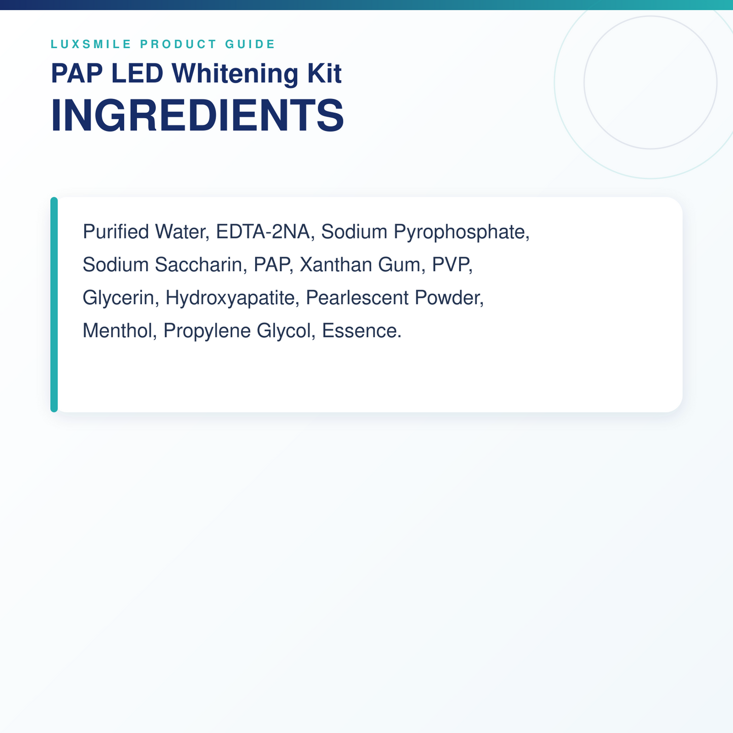 Luxsmile PAP LED Whitening Kit gel ingredients