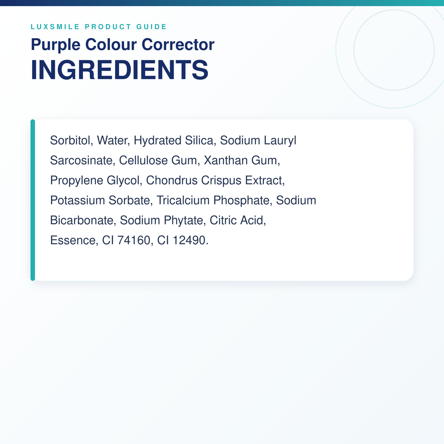 Luxsmile Purple Colour Corrector ingredients