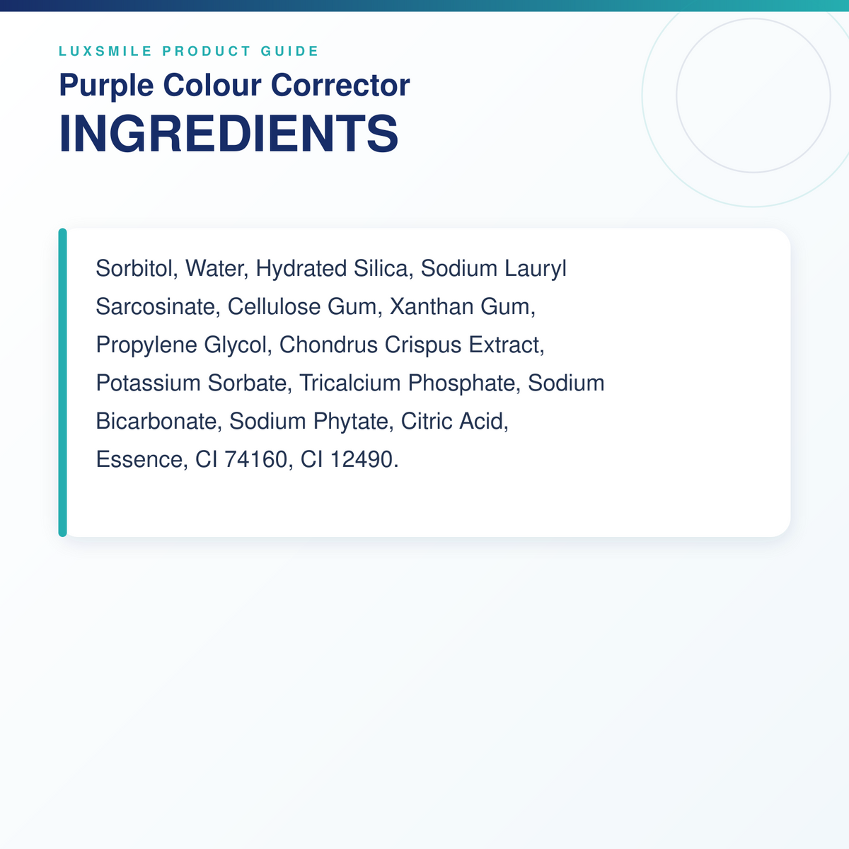 Luxsmile Purple Colour Corrector ingredients