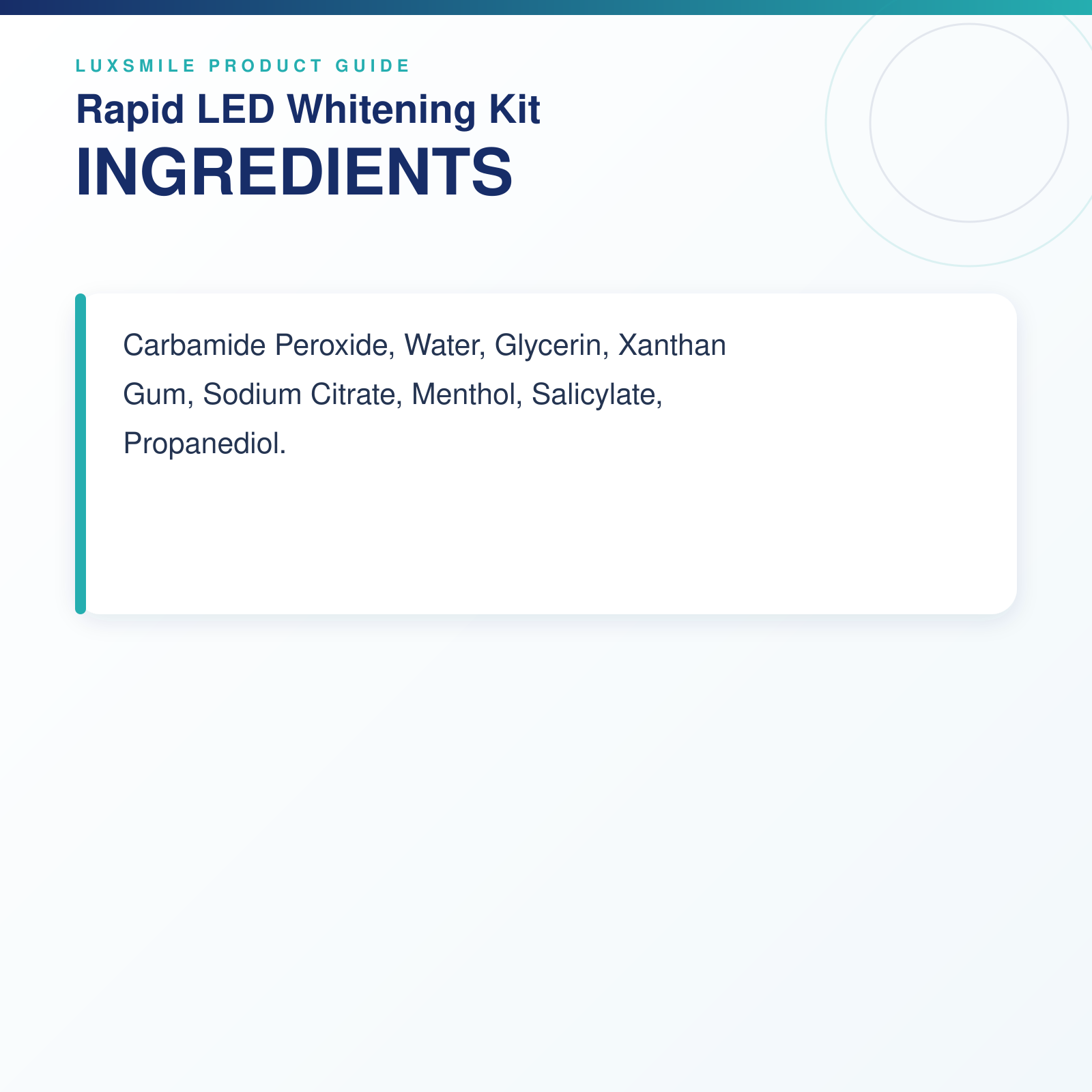 Luxsmile Rapid LED Whitening Kit gel ingredients