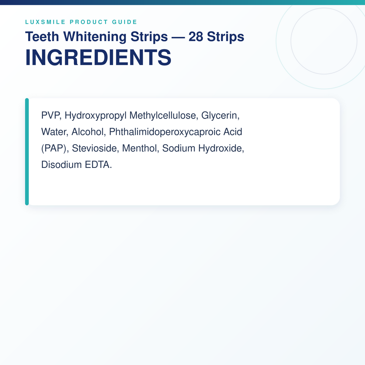 Luxsmile Teeth Whitening Strips ingredients