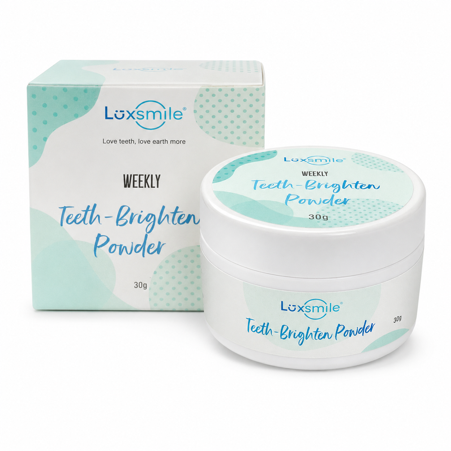 Luxsmile Weekly Teeth Brightening Powder jar and retail box